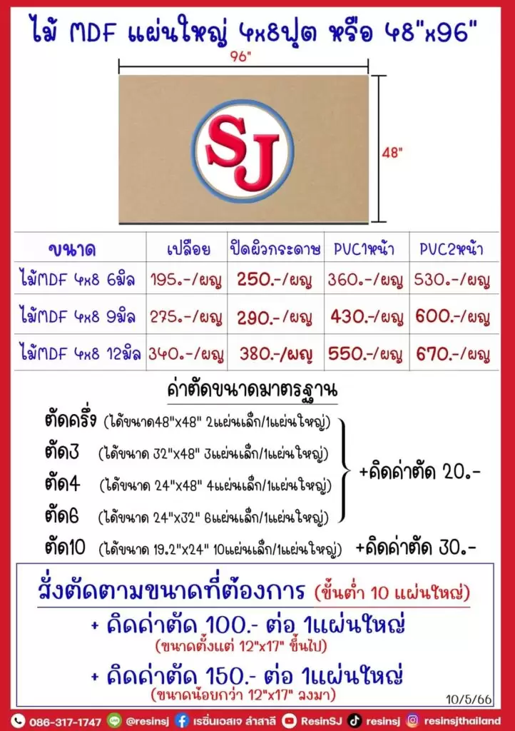 ไม้ MDF ปิดผิวกระดาษ (ไม้อัด) 5 ไม้ MDF