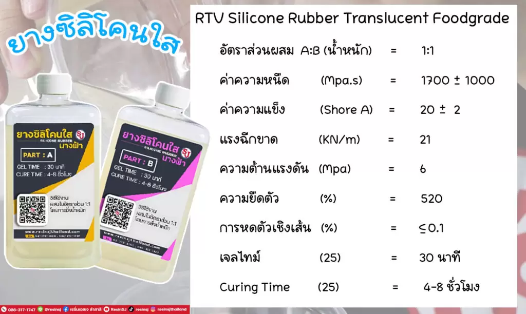 ยางซิลิโคนใส ฟู้ดเกรด รุ่นนางฟ้า 1 ความหนีด