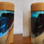 เรซิ่นผสานไม้ ราคาเท่าไร? แนะนำวิธีทำโต๊ะเรซิ่นผสานไม้ 6 4.โคมไฟด้วยเรซิ่นและไม้