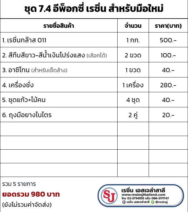 ชุด 7.4 อีพ็อกซี่ เรซิ่น สำหรับมือใหม่