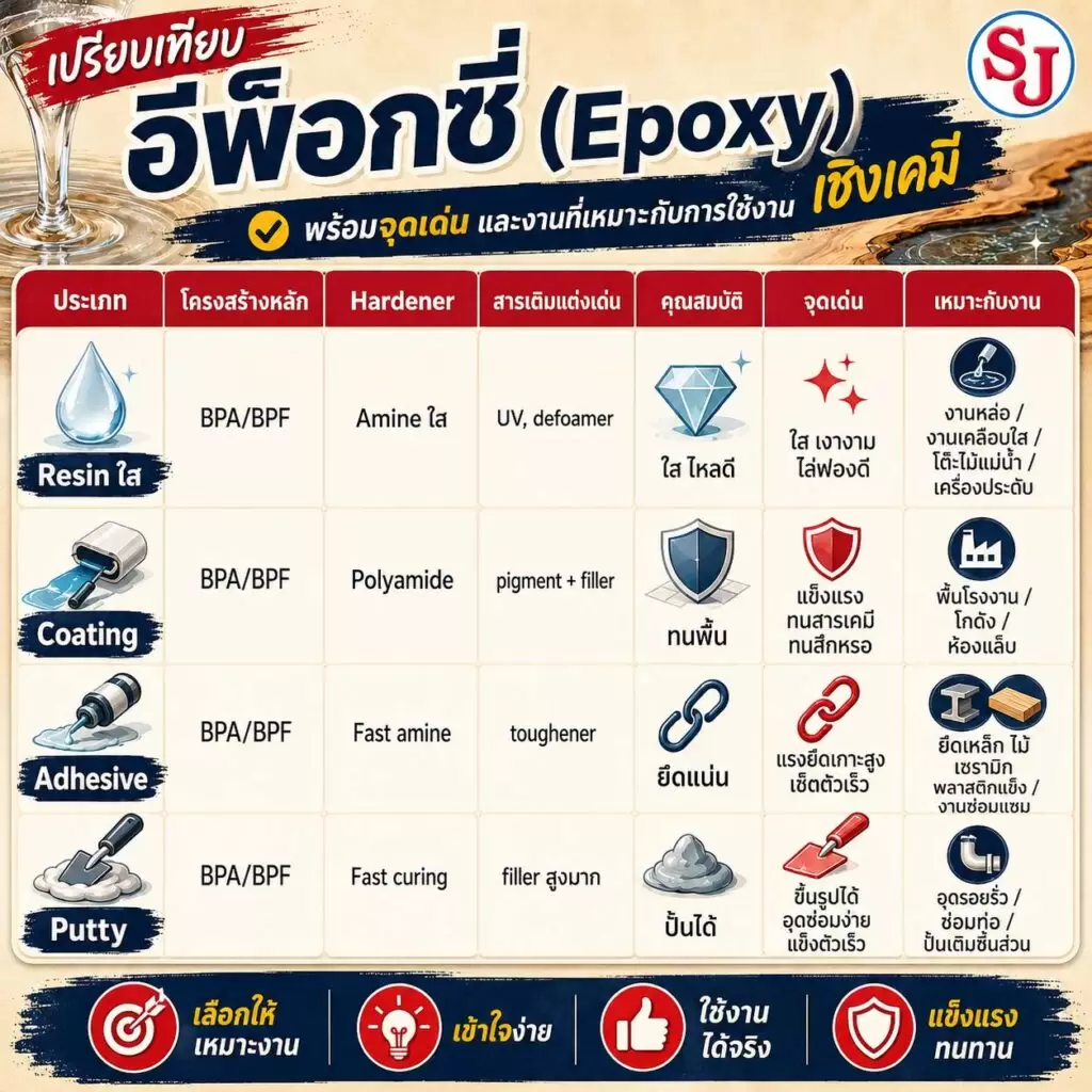 อีพ็อกซี่ (Epoxy) คืออะไร? เจาะลึกแต่ละประเภท และวิธีเลือกใช้งานให้ถูกจุด 8 อีพ็อกซี่ (Epoxy) คืออะไร? เจาะลึกแต่ละประเภท และวิธีเลือกใช้งานให้ถูกจุด