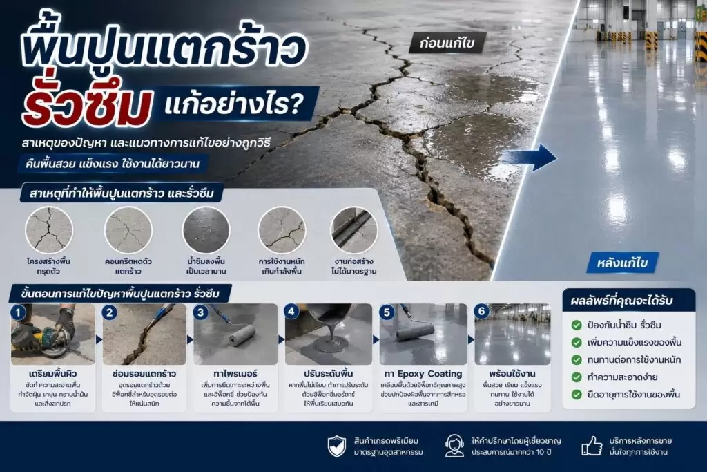 พื้นปูนแตกร้าว รั่วซึมแก้อย่างไร? วิธีแก้ไขที่ถูกต้องก่อนปัญหาจะลุกลาม 1 พื้นปูนแตกร้าว รั่วซึม แก้อย่างไร 2