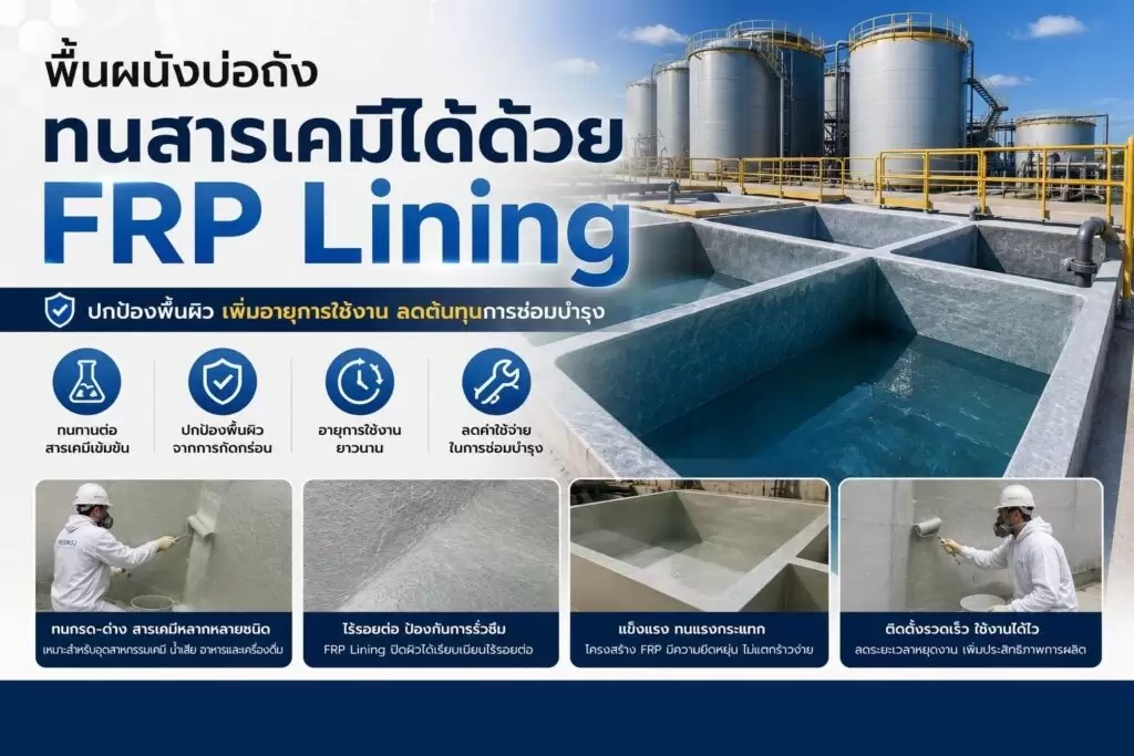 พื้นผนังบ่อถัง ทนสารเคมีได้ด้วย FRP Lining