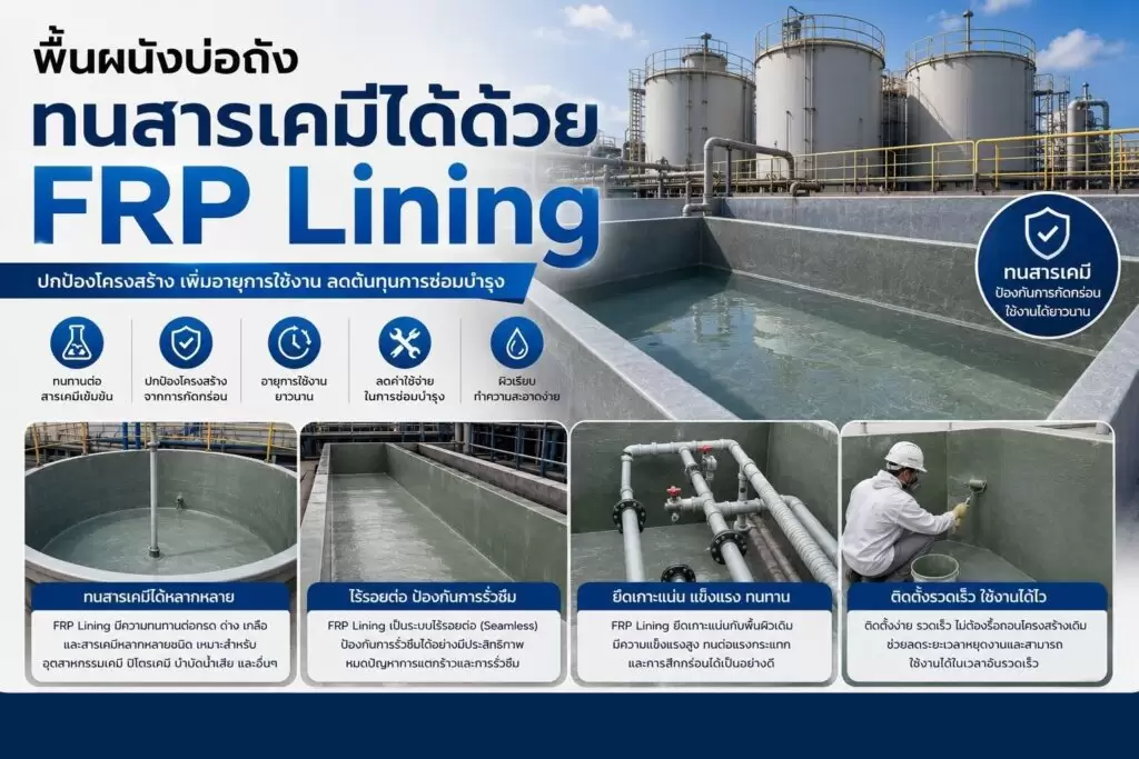 พื้นผนังบ่อถัง ทนสารเคมีได้ด้วย FRP Lining 1 พื้นผนังบ่อถัง ทนสารเคมีได้ด้วย FRP Lining 2