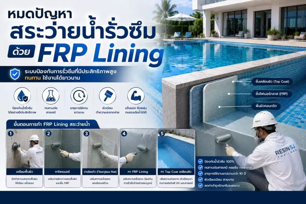 หมดปัญหาสระว่ายน้ำรั่วซึม ด้วย FRP Lining 1 หมดปัญหาสระว่ายน้ำรั่วซึมด้วยFRP Lining 2